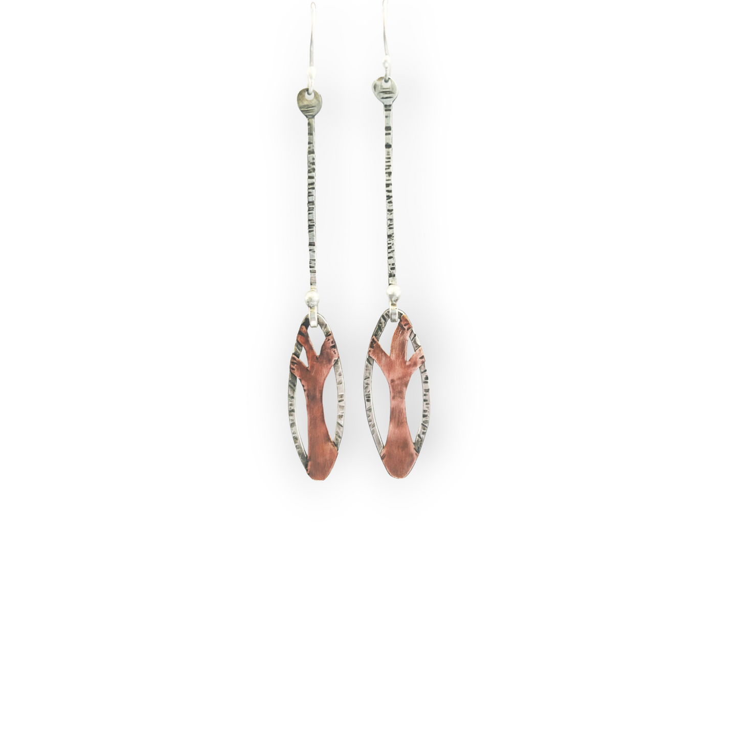 Long and Dangly Sterling and Copper Tree Earrings