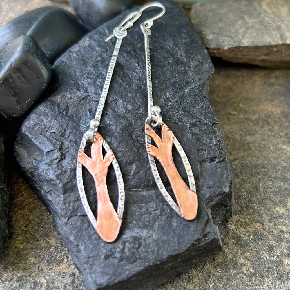 Long and Dangly Sterling and Copper Tree Earrings