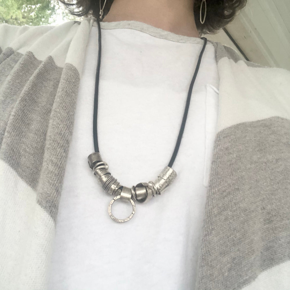 Adjustable OOAK Recycled Sterling and Leather Fidget Necklace