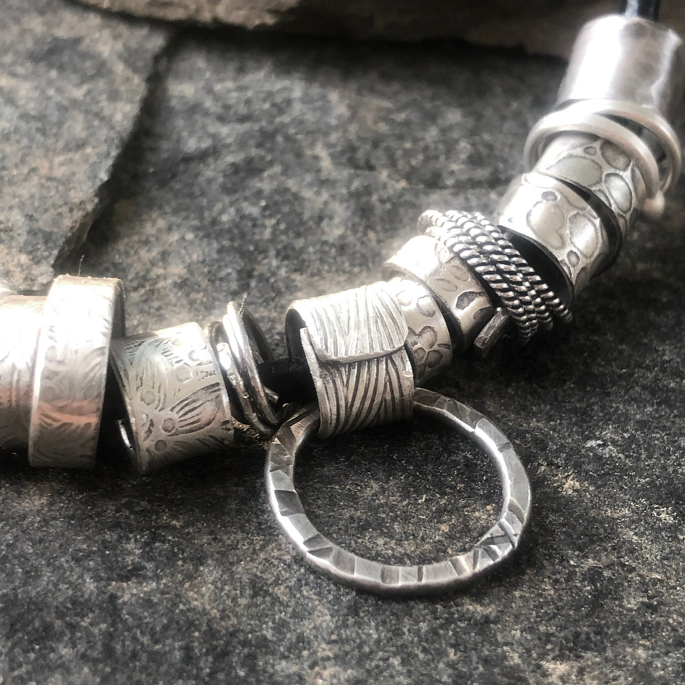 Adjustable OOAK Recycled Sterling and Leather Fidget Necklace