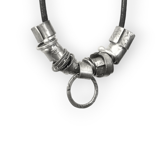 Adjustable OOAK Recycled Sterling and Leather Fidget Necklace
