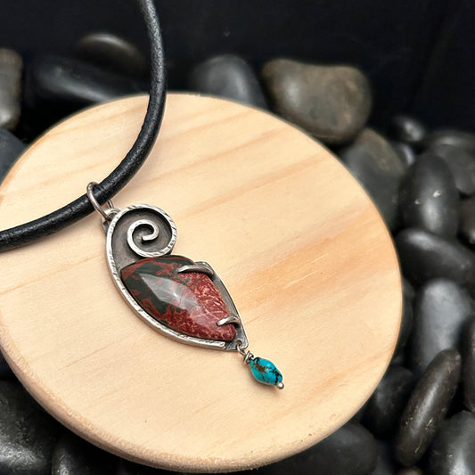 Red Creek Jasper and Turquoise Pendant Necklace