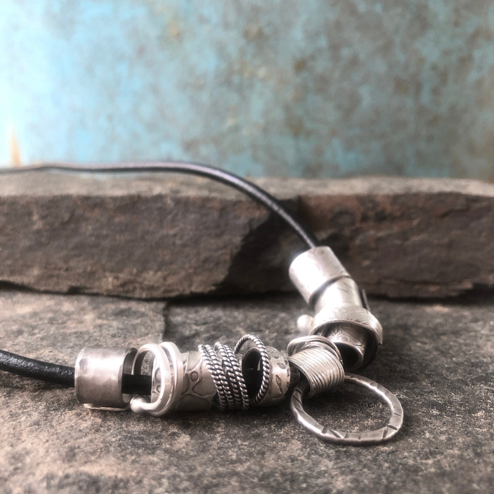 Adjustable OOAK Recycled Sterling and Leather Fidget Necklace